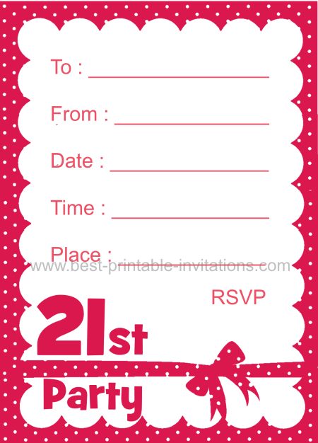 21st Birthday Invitation Templates Free Printable