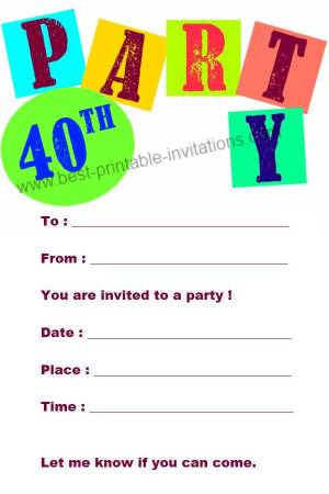 40th Birthday Invitation - Free Printable 40th Party Invitation