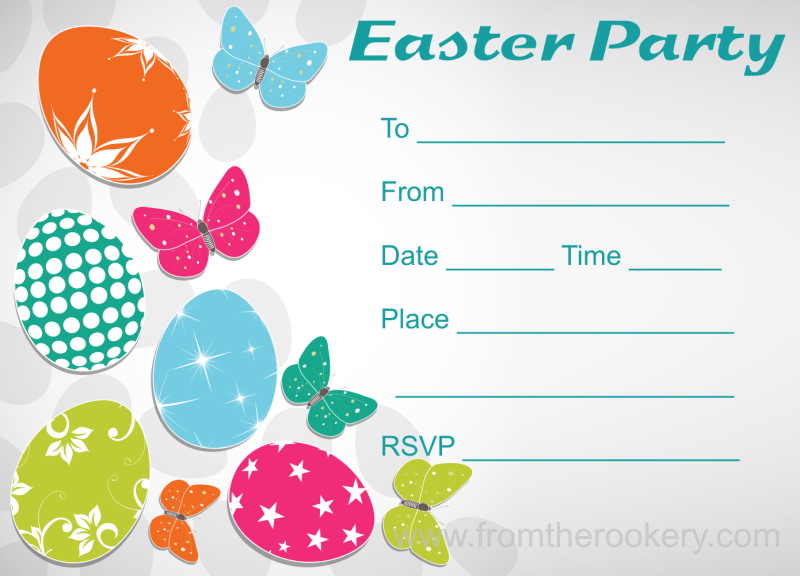 Free Printable Easter Party Invitations - Eggs and Butterflies