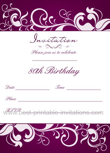 Purple 80th Birthday Invitation