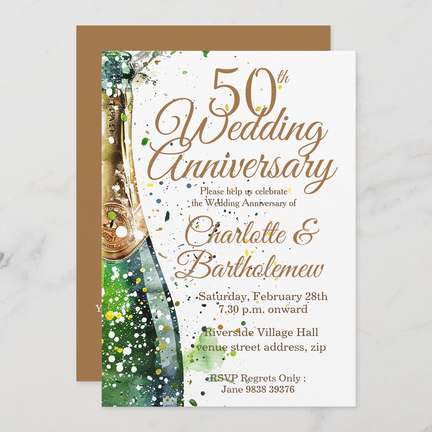 ZL 50th wedding invitation bubbly bottle