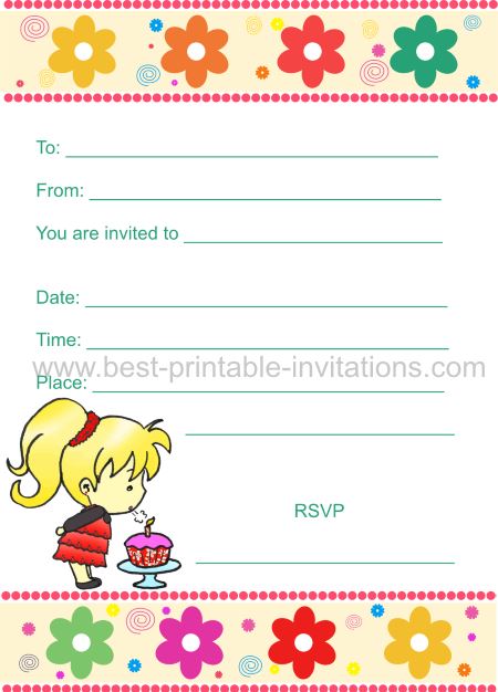 Birthday Invitations for Kids - Girl Party Invite