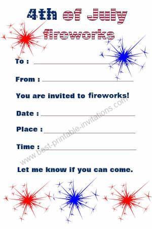 July 4th Invitations - Free printable Firework invites