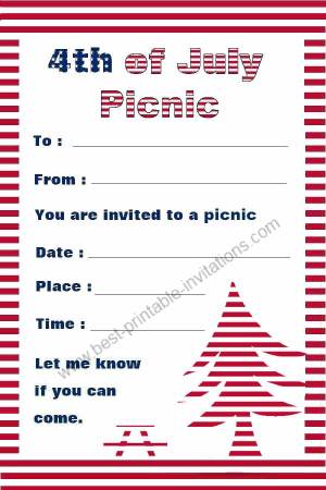 July 4th Invitations - Free printable picnic invites