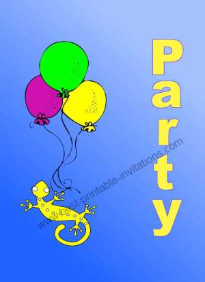 Free printable birthday party invitations - Gecko with balloons