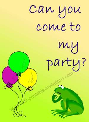 Free printable birthday invitations - Frog with Balloons