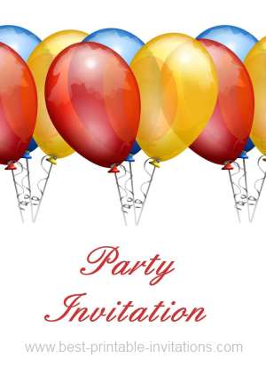 Free printable party invitations - stylish red balloons