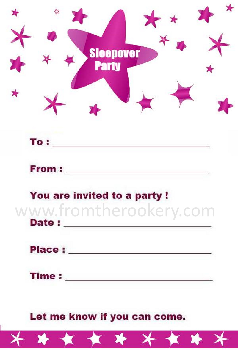 Sleepover Party Invitations - Free printable invites