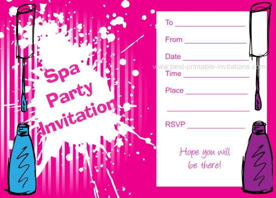 Spa Birthday Party Invitations - Printable Invites