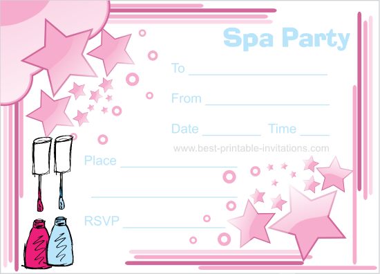 Spa Party Invitations - Printable Birthday Invites
