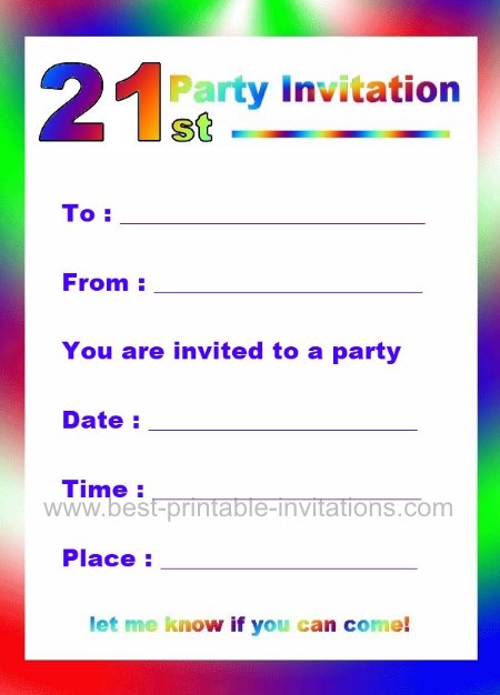 Free printable 21st birthday party invitations