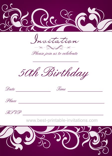 Purple 50th Birthday Party Invitations