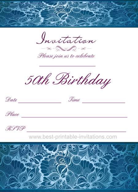Printable 50th Birthday Party Invitations - Blue Invites