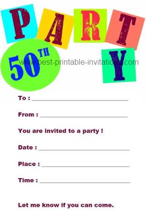 50th Birthday Invite - Free Printable Fiftieth Party Invitation