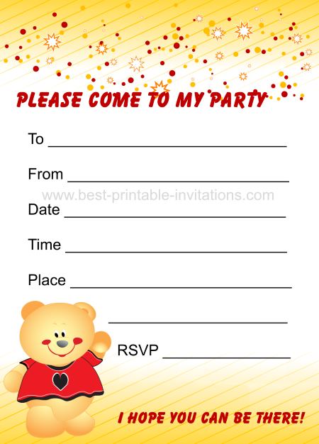 Kids Birthay Party Invites - Printable