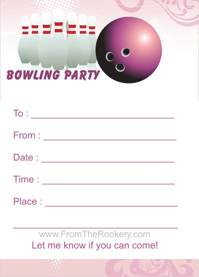 Pink Bowling Birthday Party Invitations
