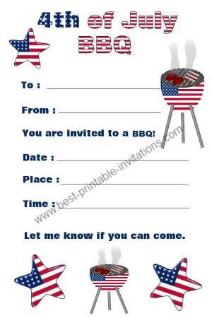 July 4th Invitations - Free printable BBQ invites