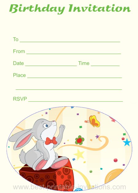 Free birthday invitations - Printable rabbit invites