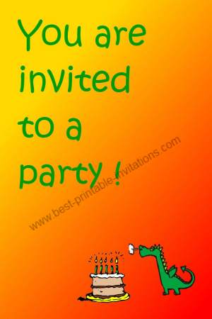 Free printable birthday invitations - Dragon and cake