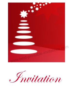 Free printable Christmas party invitations - white tree on red background