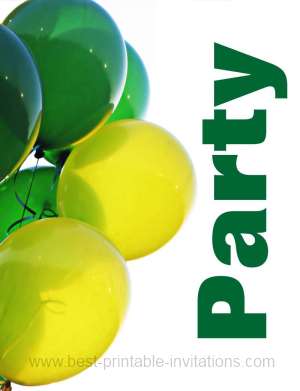 Free printable party invitations - green and yellow balloons