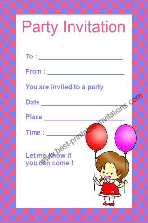 Kids Birthday Invitations - Free Printable Girl Party Invitation