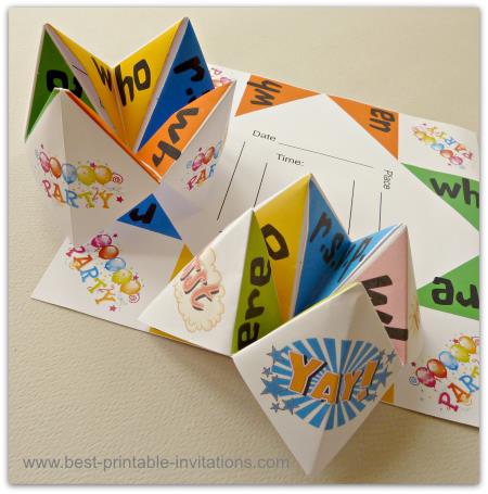 Printable Kids Origami Chatterbox Invitations