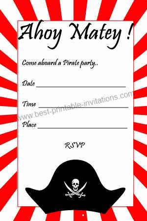 Free printable Pirate Birthday  Invitation