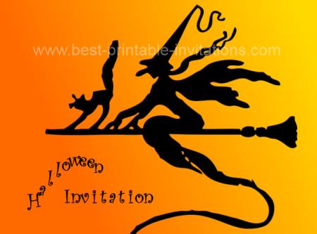 Free printable halloween party invitations - witch on broomstick