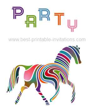 Free printable horse party invitations - brightly colored horse