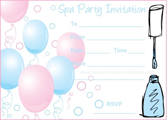 Printable Spa Party Invitations