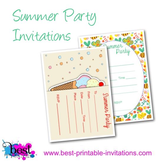 Summer Party Invitation. Free printable invites perfect for kids.