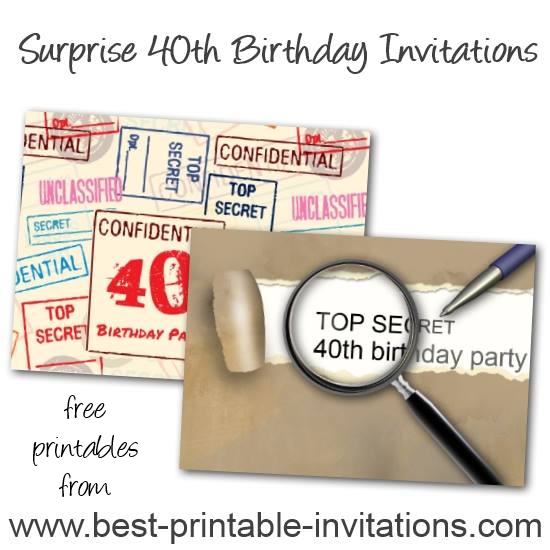 Top Secret Surprose 40th Birthday Invitations